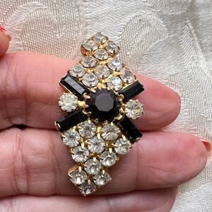 Vintage Gold-Tone Black & Clear Crystal Pierced Earrings